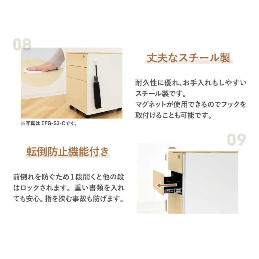 倉庫受取限定  デスクワゴン 3段 シリンダー錠 スリム 木目 サイドワゴン 脇机 サイドキャビネット スチールワゴン スリムワゴン ワゴン デスク ESW-S3-C-SOの画像