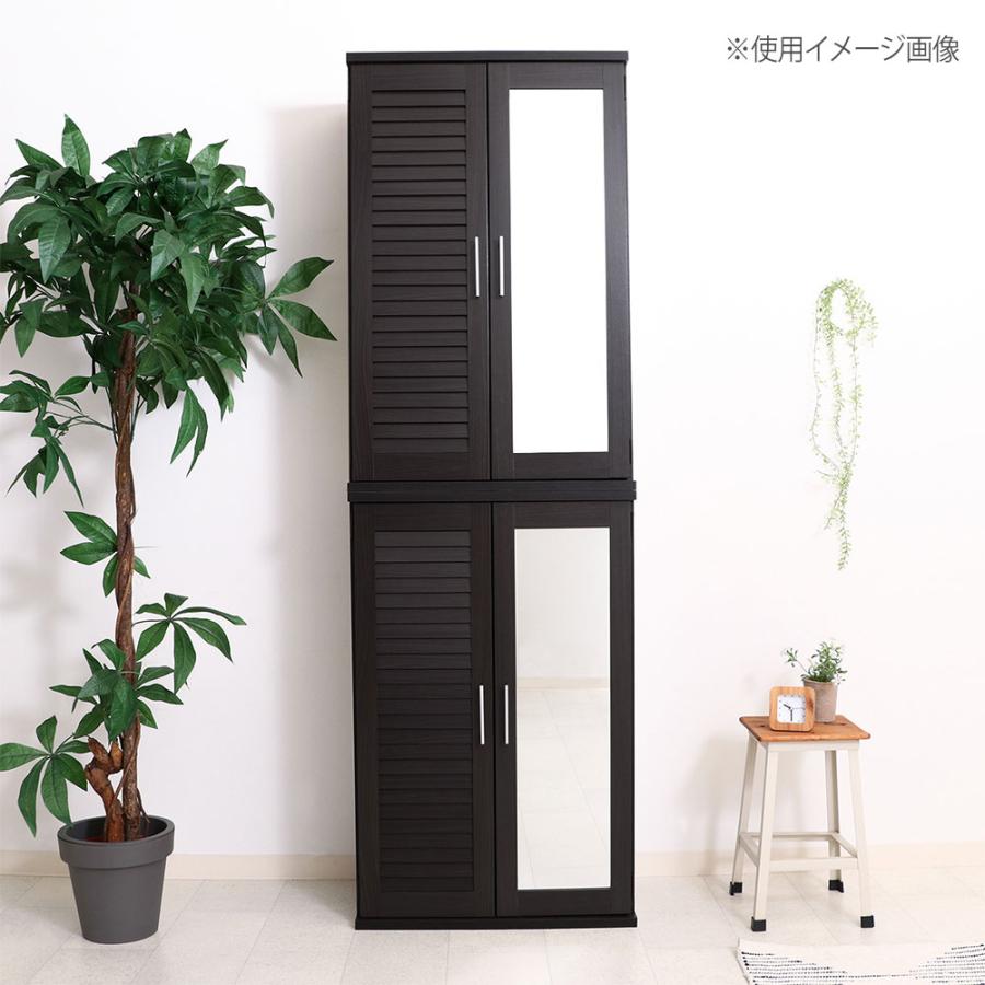 ルーバー＆ミラー付きシューズボックス 幅600×奥行345×高さ930mm ブラウン ホワイトオーク シューズボックス シューズラック 下駄箱 おしゃれ 86190-86191の画像