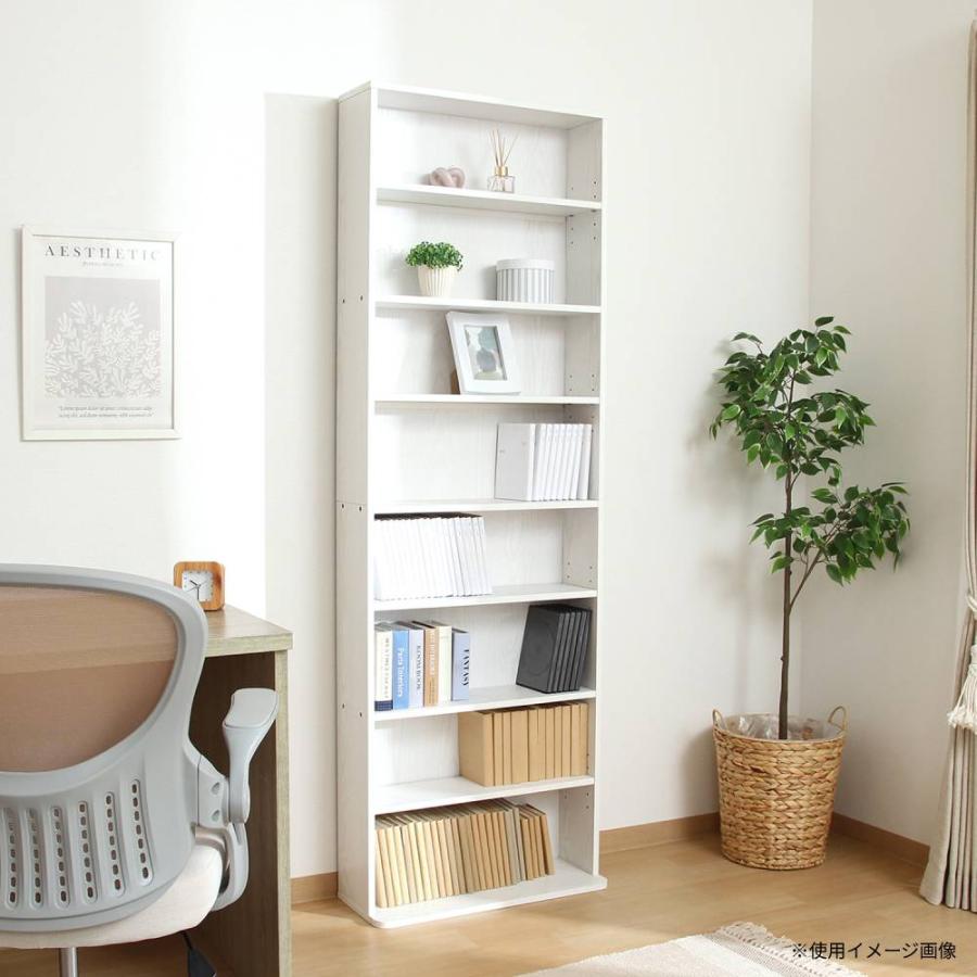 大容量スリム書棚 60幅 幅600×奥行225×高さ1800mm オーク オークホワイト 本棚 収納ラック 省スペース コミック収納 文庫収納 コミック 文庫 CD DVD A1352 | 不二貿易 | 01