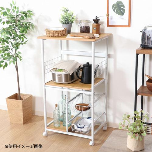 レンジ台 キャスター付き 幅600×奥行460×高さ1035mm レンジワゴン キッチンワゴン レンジボード 収納家具 台所収納 シンプル おしゃれ FBC-9812の画像