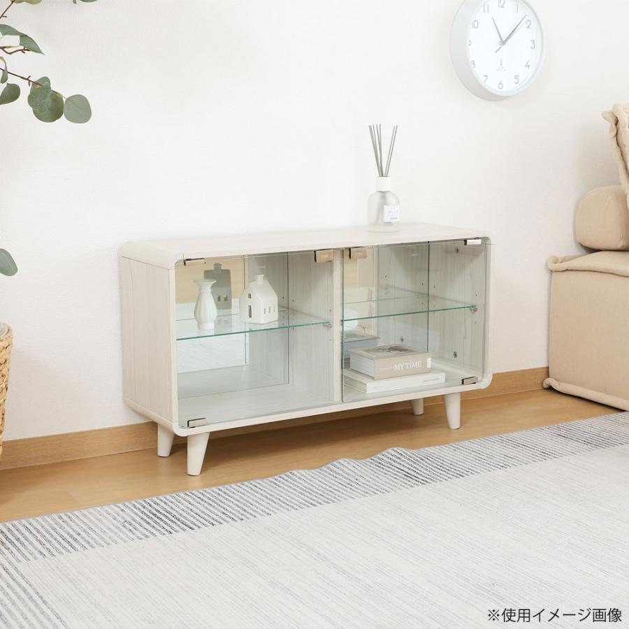 コレクションシェルフ クレール ワイド 幅795×奥行250×高さ460mm ナチュラルオーク ホワイトウォッシュ ガラス扉付き ローボード リビングボード FBC666-1_1