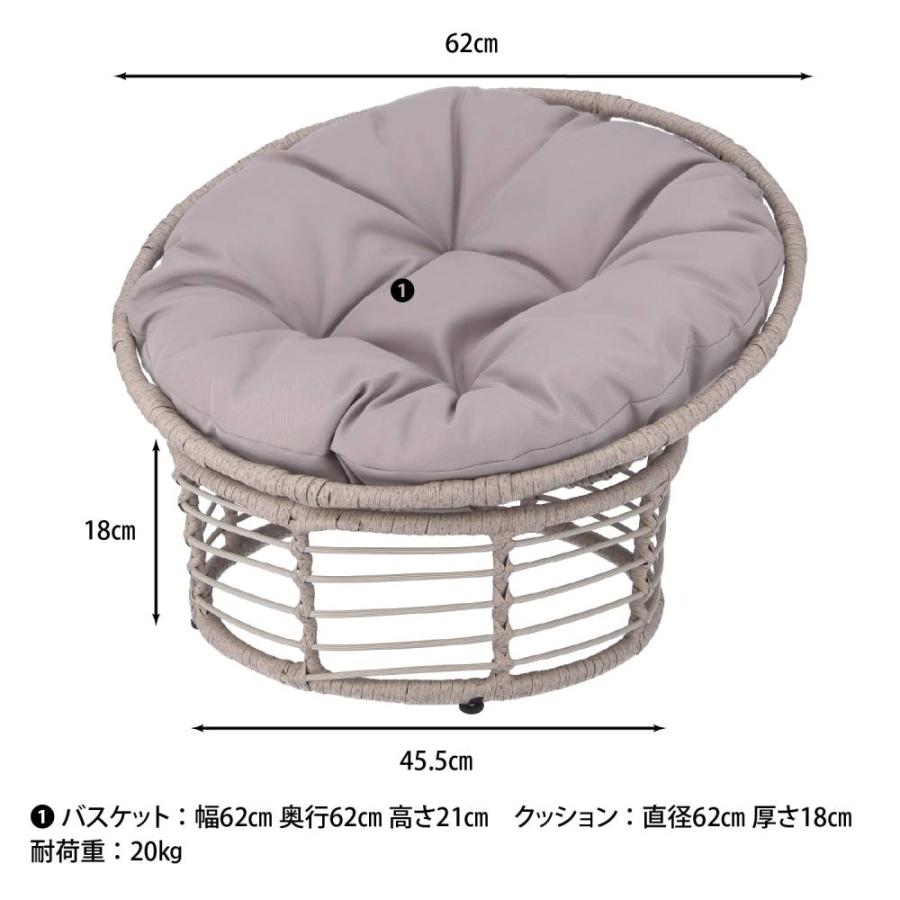 ペット用クッションチェア 幅620×奥行455×高さ180mm グレー ペットソファ ペットチェア ペットベット 室内用 ペット用 リゾート 高級 癒し 犬猫用 JYF20050_2