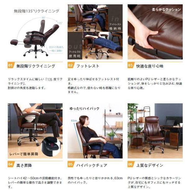オフィスチェア 幅695×奥行630×高さ1050〜1130mm リクライニング 合成皮革張りチェア キャスター付きチェア 肘付チェア デスクチェア パソコンチェア YF-210Aの画像