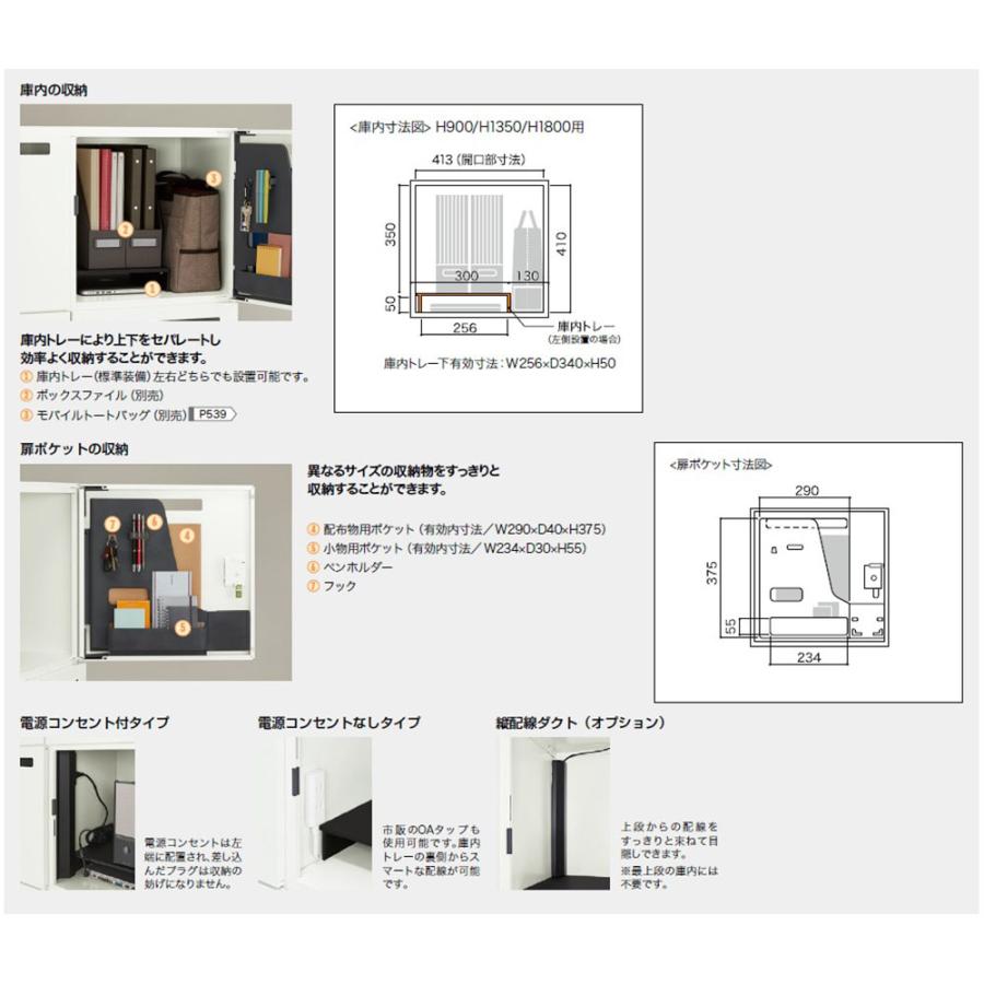 ロッカー 4人用 鍵付き コンセント付 パーソナルロッカー スチールロッカー キャビネット 収納 会社 オフィス 更衣室 業務用 電源 ホワイト 日本製 PK-0909CMPP4_6