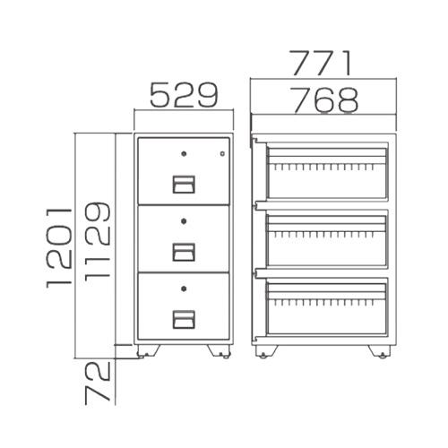耐火ファイリングキャビネット B4 3段 電子ロック錠 1時間耐火 貴重品保管庫 貴重品入れ セキュリティボックス 防盗庫 保管庫 業務用 1年保証 日本製 B4-3KJ_1