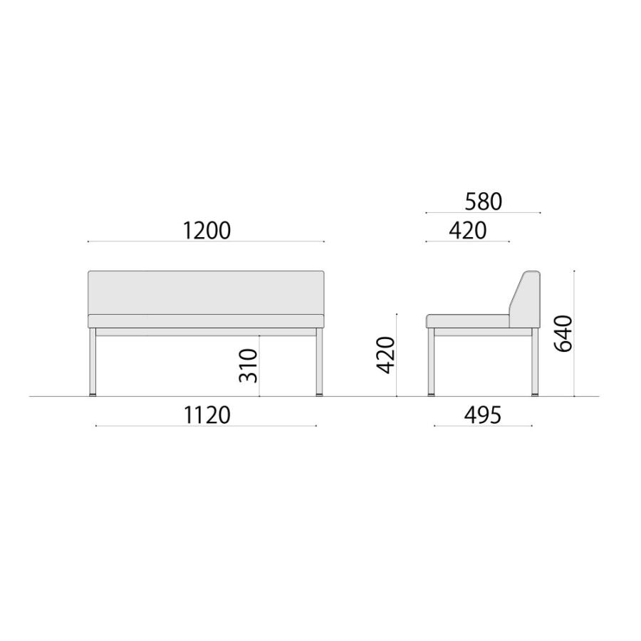 弘益 法人送料無料 ロビーチェア 背付 幅1200×奥行580×高さ640mm 座面 