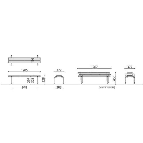 弘益 ベンチ 園児用 幅1205×奥行375×高さ330mm ブルー 樹脂成型品