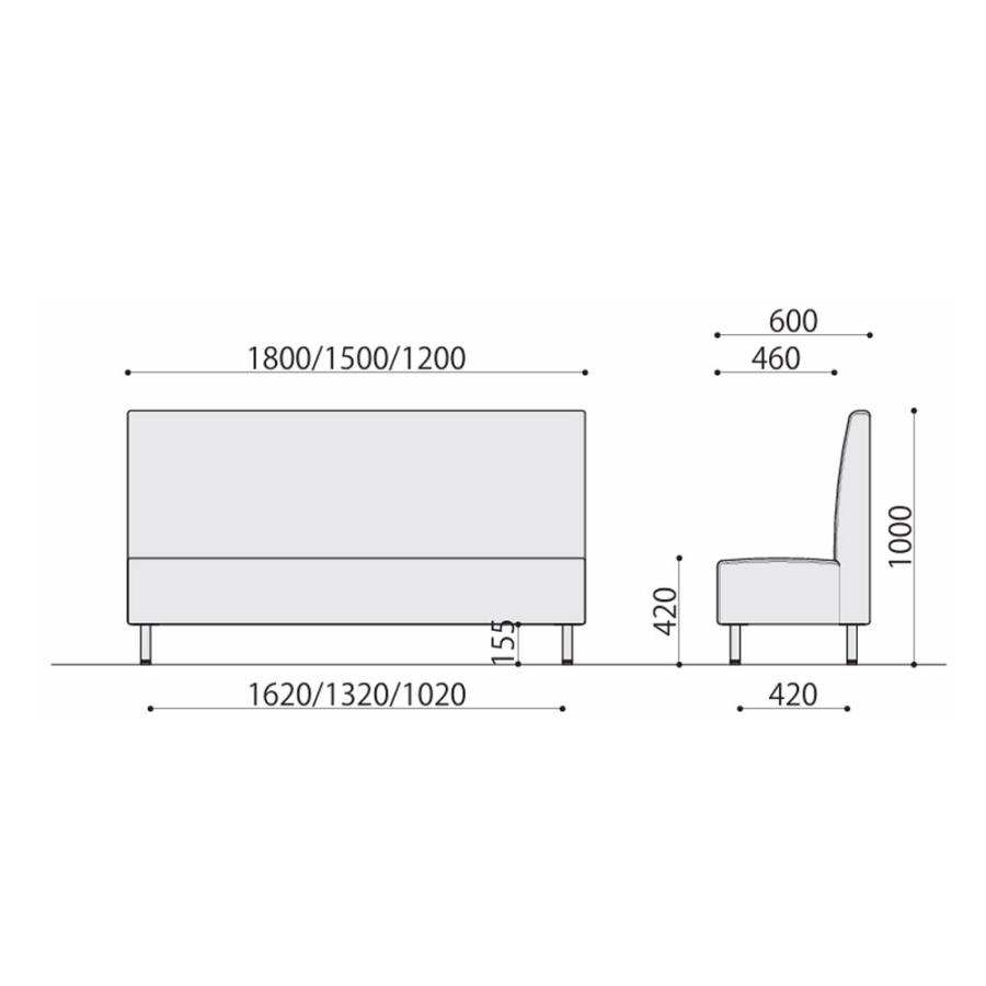 法人限定 ファーストブースソファ 幅1500mm 合成皮革タイプ 4本脚 アジャスター付 防炎 抗菌 PVCレザー張りソファ 肘なしソファ ロビー 日本製 FSF-15P-4_4