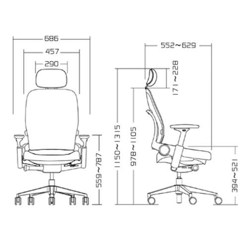 リープ Steelcase APモデル ヘッドレスト付き オフィスチェア デスクチェア オフィス 会社 高機能 ハイバック おしゃれ ブラック 黒 シルバー 肘付き LEAP-21110の画像