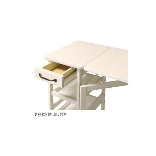 法人送料無料  キッチンワゴン 幅600×奥行450×高さ850mm ホワイト バタフライ天板付 キャスター付きワゴン キッチン収納 木製ワゴン 収納家具 MIGNON-BW60の画像