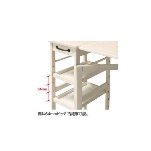 法人送料無料  キッチンワゴン 幅600×奥行450×高さ850mm ホワイト バタフライ天板付 キャスター付きワゴン キッチン収納 木製ワゴン 収納家具 MIGNON-BW60の画像