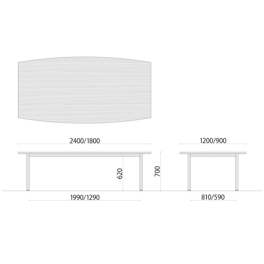 法人限定 大型会議テーブル 舟型 幅2400×奥行1200×高さ700mm オーク ミディアムオーク ナチュラル 舟形天板テーブル 舟型テーブル 会社 国産 NOTF-2412_2