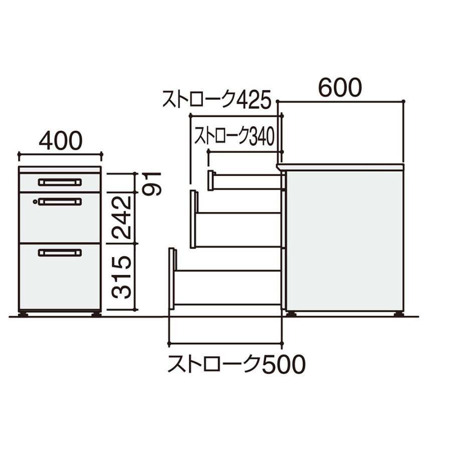 組立設置無料 脇机 コクヨ 3段 B4 奥行600mm シリンダー錠 ワゴン 袖机 サイドデスク デスクワゴン サイドチェスト 引出し 収納 書類 日本製 SD-ISN46ECBS_4