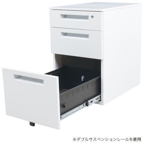 弘益 法人限定 インワゴン 3段 鍵付き ホワイト 白 デスクワゴン