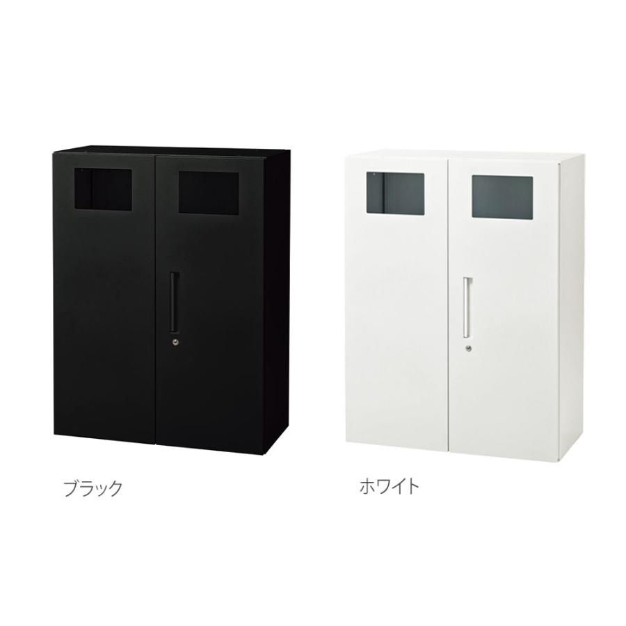 法人限定  トラッシュボックス 幅800×奥行400×高さ1050mm ブラック ホワイト ゴミ箱2個付 スチール製 分別 ごみ箱収納 ごみ オフィス家具 黒 白 WS-A105TBの画像