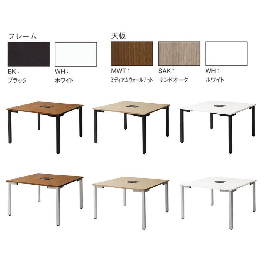法人限定  ワークデスク 配線トレー/配線ホール付 幅1200×奥行1200×高さ720mm ブラックフレーム ホワイトフレーム フリーアドレスデスク 会社 WS-WD1212の画像