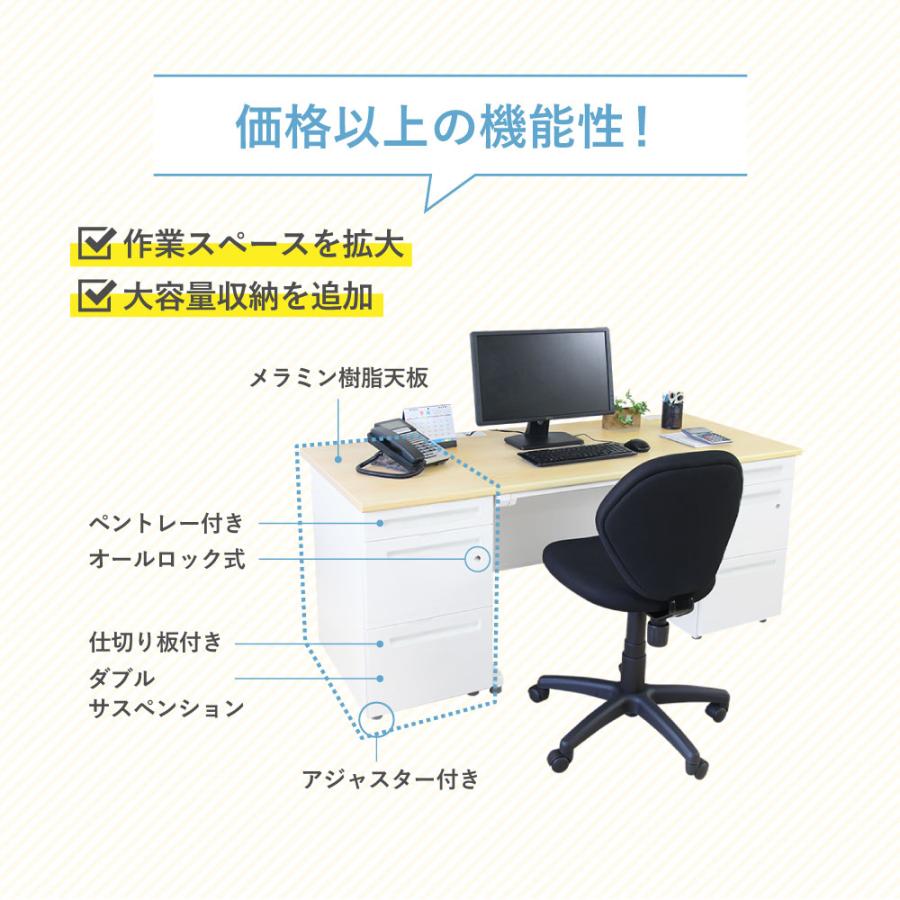脇机 3段 幅400×奥行700mm デスクワゴン サイドデスク サイドチェスト サイドワゴン サイドキャビネット スチール 白 ホワイト 引き出し 鍵付き 収納 LD-WD3の画像