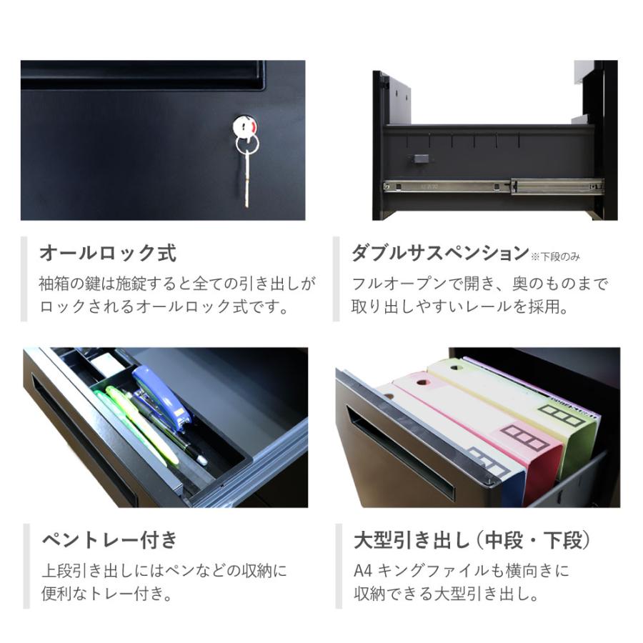 倉庫受取限定  脇机 3段 幅400×奥行700mm デスクワゴン サイドデスク サイドチェスト サイドワゴン サイドキャビネット 引き出し 鍵付き 収納 LD-WD3B-SOの画像