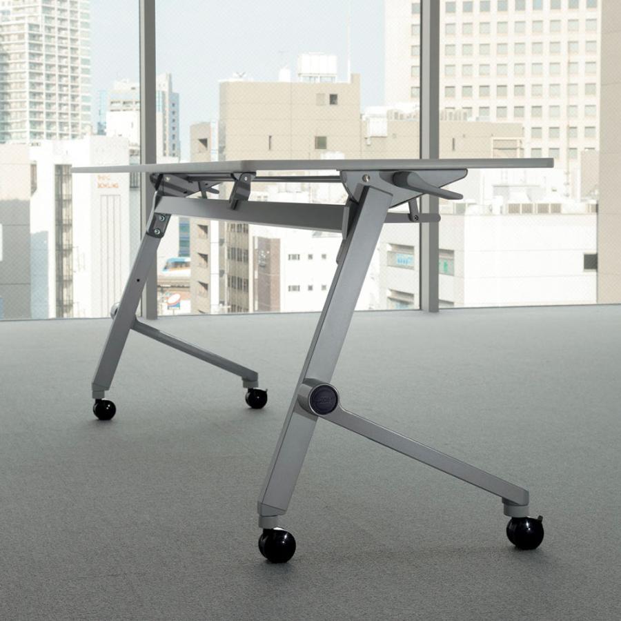 法人限定 デリカフラップテーブル ライオン事務器 クルーク 幕板なし 幅1500×奥行450×高さ720mm キャスター脚 ストッパー付 棚付 会議テーブル QL-1545R_4