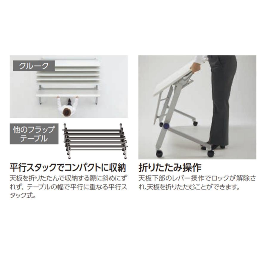 法人限定 デリカフラップテーブル ライオン事務器 クルーク 幕板なし 幅1500×奥行450×高さ720mm キャスター脚 ストッパー付 棚付 会議テーブル QL-1545R_7