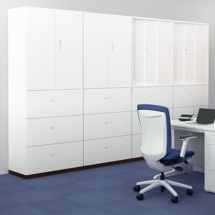 法人限定  3段ラテラル書庫 ライオン事務器 SVシリーズ 幅900×奥行450×高さ1050mm キャビネット オフィス収納 本棚 ファイル 書類 収納庫 鍵付き SV-311D-W_1