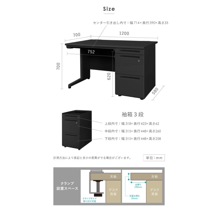 LOOKIT（ルキット） オフィスデスク ブラック 片袖机 幅1200×奥行700mm