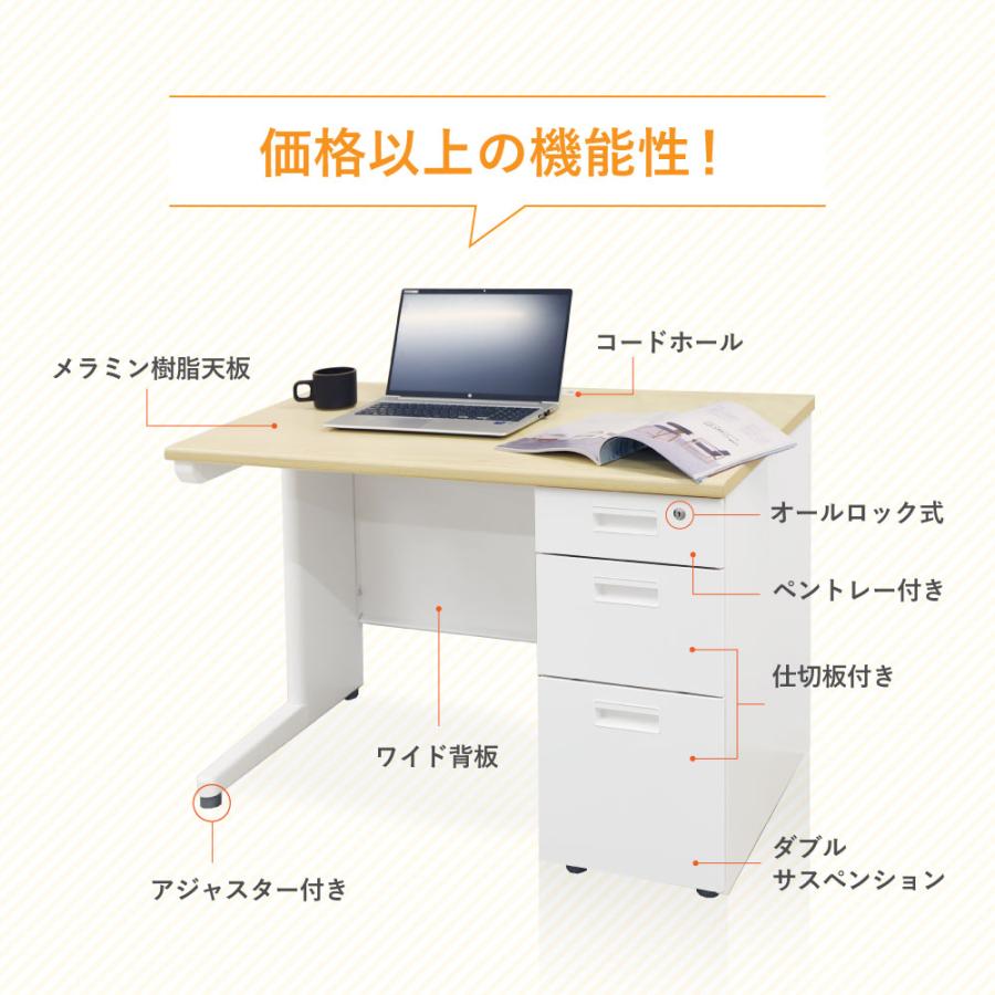 LOOKIT（ルキット） オフィスデスク 片袖机 本体ホワイト 袖箱 無地