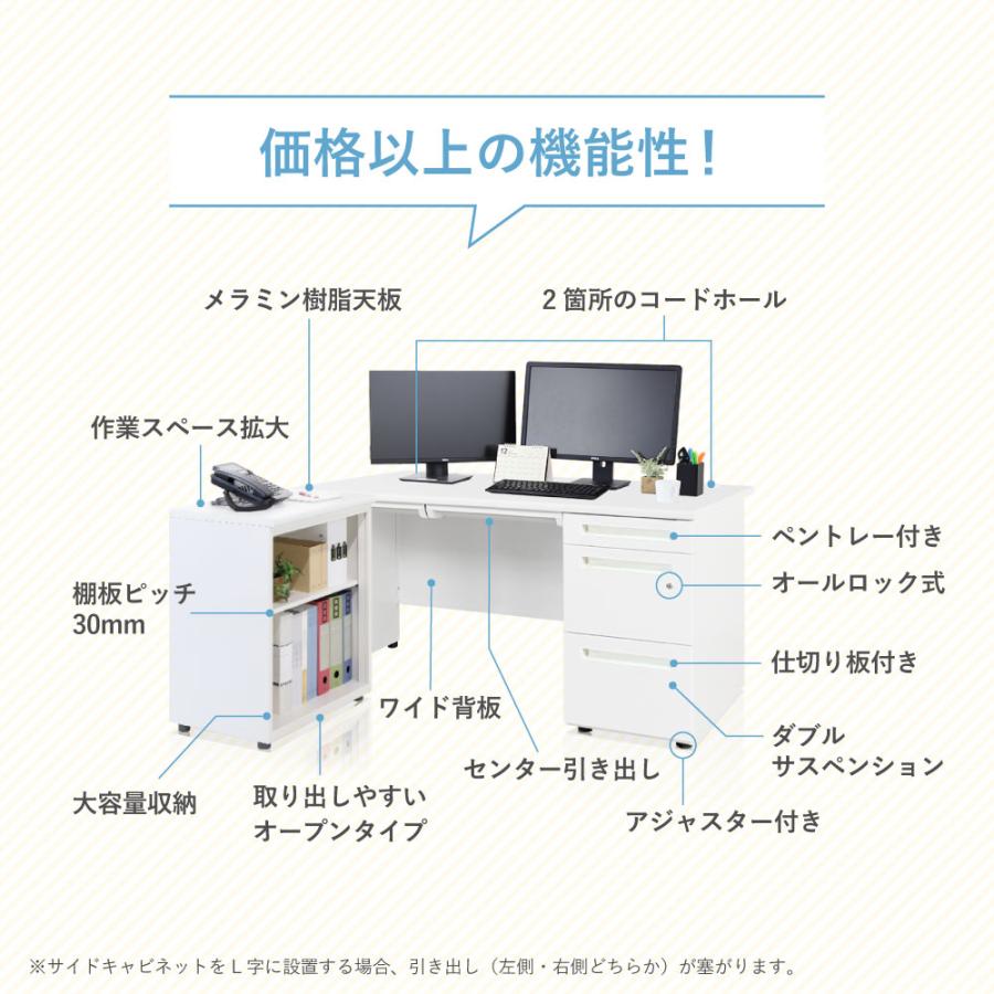 法人限定  オフィスデスク L字 セット 片袖机 幅1400mm キャビネット L字型デスク デスクセット パソコンデスク デスク デスクワゴン サイドワゴン LKD-147-Cの画像