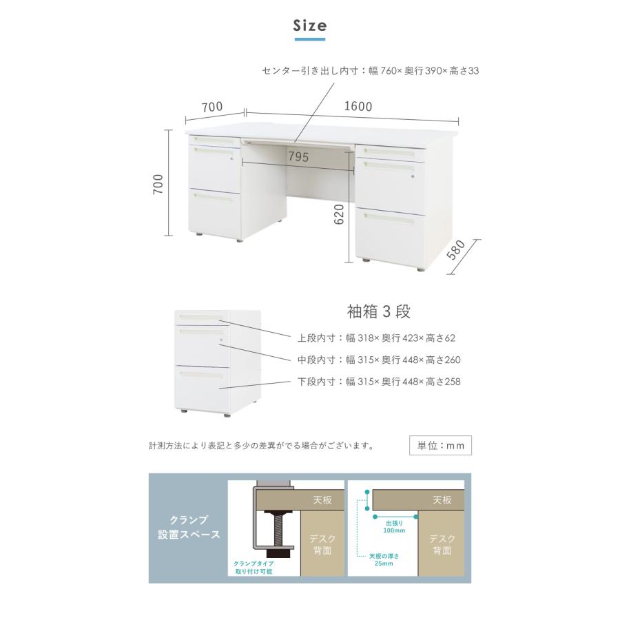 倉庫受取限定  オフィスデスク 両袖机 幅1600×奥行700mm ワークデスク パソコンデスク 事務机 PCデスク 両袖デスク スチールデスク 引き出し付き LRD-167-SOの画像