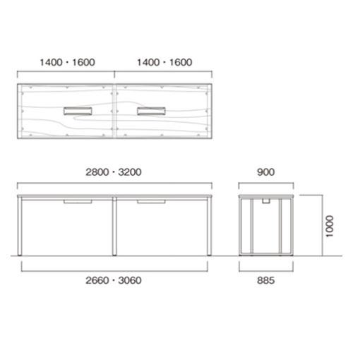 法人送料無料  会議用テーブル 幅2800×奥行900×高さ1000mm 角型 抗菌天板 ワイヤリングBOXなし ミーティングテーブル 作業テーブル 会社 日本製 BX-2890Hの画像