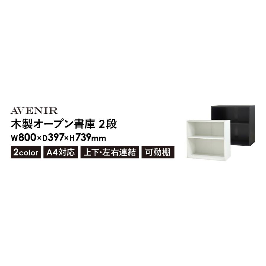 木製キャビネット 2段 オープン 書庫 収納棚 本棚 幅80cm A4ファイル 書類棚 木製 オフィス 事務所 おしゃれ キャビネット 木 シェルフ 可動棚 A4 収納 AO-2_4