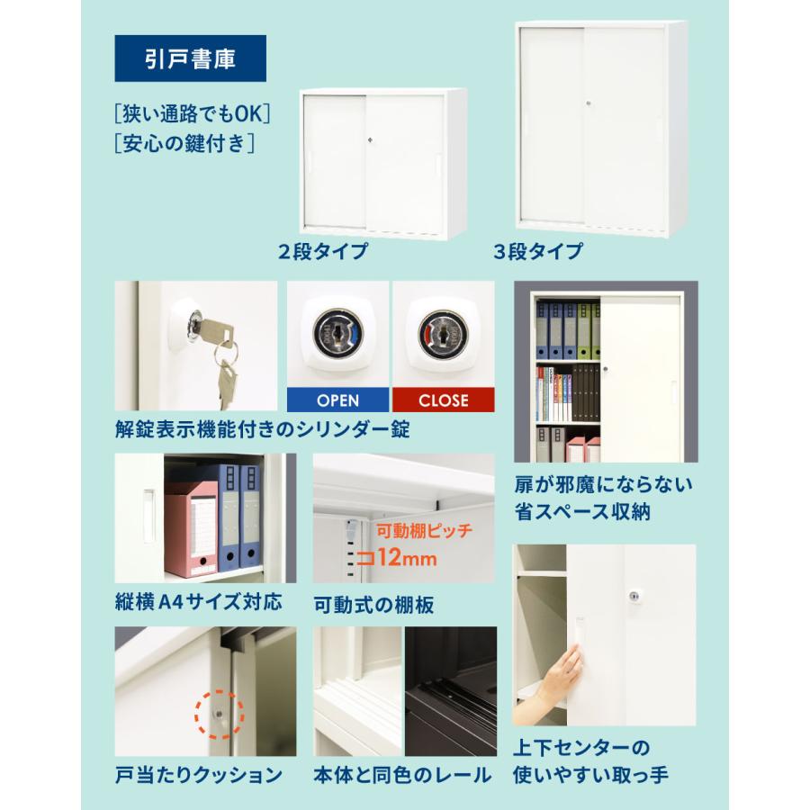 倉庫受取限定  書庫 セット オープン書庫 引き戸書庫 2段 スチール書庫 キャビネット オフィス収納 システム収納庫 本棚 ホワイト ブラック EA-8040-2N2H2-SOの画像