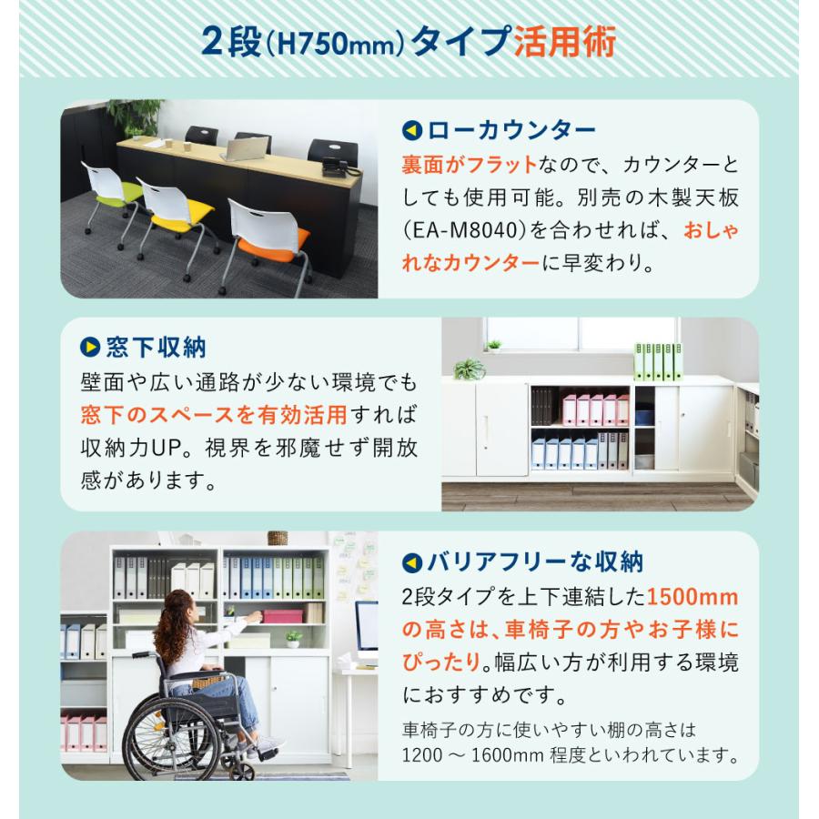 倉庫受取限定  書庫 セット オープン書庫 引き戸書庫 2段 スチール書庫 キャビネット オフィス収納 システム収納庫 本棚 ホワイト ブラック EA-8040-2N2H2-SOの画像