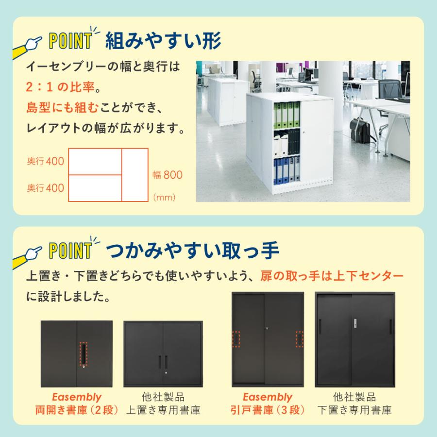 2台セット 2段 スチール書庫 キャビネット オフィス収納 システム収納庫 本棚 書棚 スチール A4 ホワイト ブラック EA-8040-2N2N 【開キ】