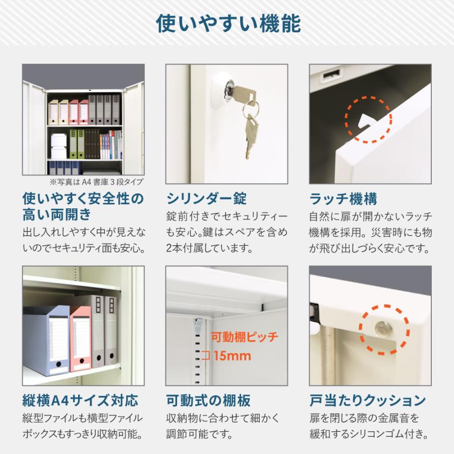 倉庫受取限定  書庫 セット 両開き書庫 3段 高さ1760mm スチール書庫 システム収納庫 本棚 本だな スチール オフィス収納 白 黒 棚 連結 A4 EA-8840-3R3R-SOの画像