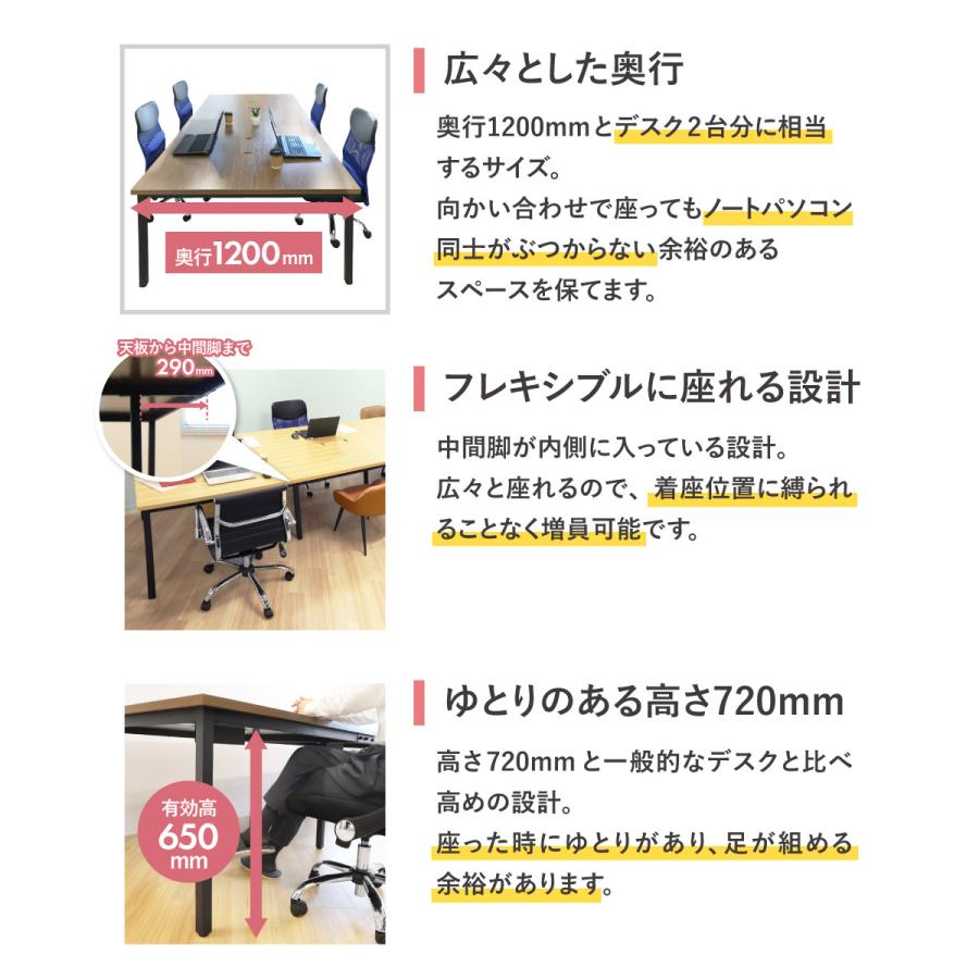  フリーアドレスデスク セット 4人用 幅2400mm オフィスチェア ミドルバック 肘なし 会議テーブル オフィスデスク ワークテーブル GFA-2412H-S5 【上下セット】
