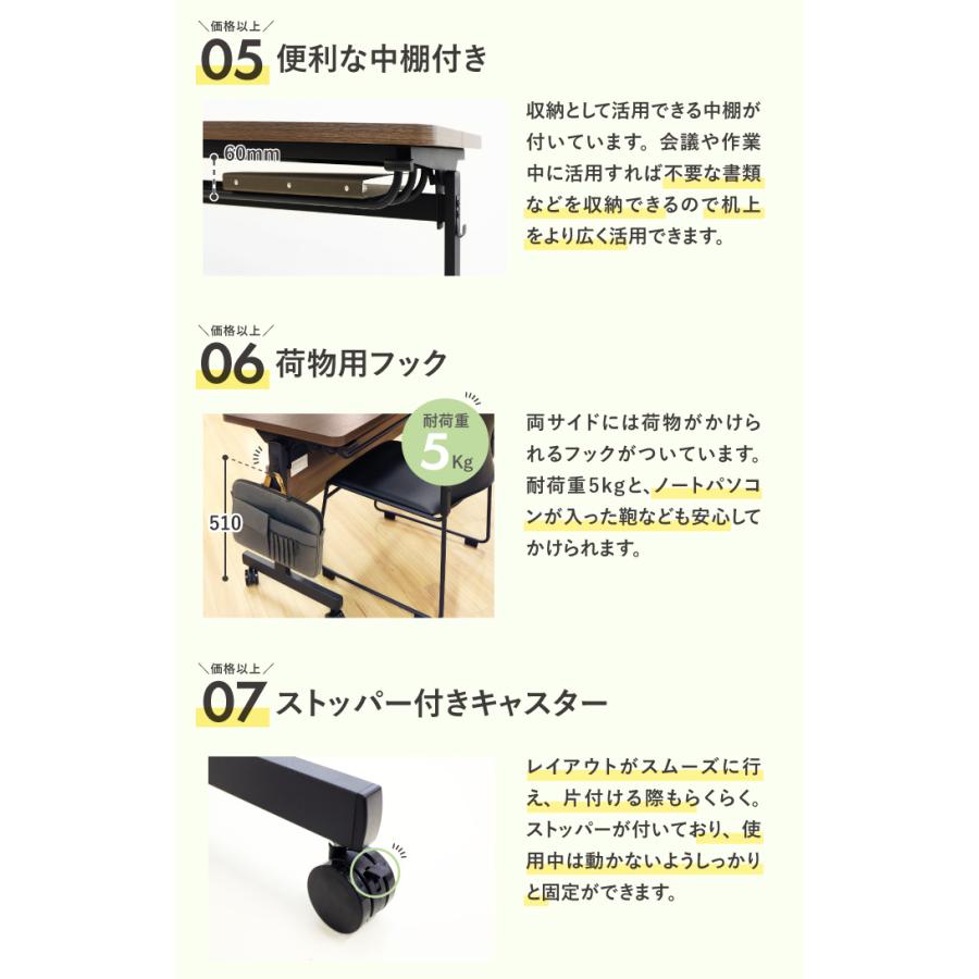 法人限定 フォールディングテーブル スタッキングチェア セット 2人用 幅1200×奥行450mm 幕板付き 会議用テーブル ミーティングチェア GLF-1245M-Rap-NC2_15