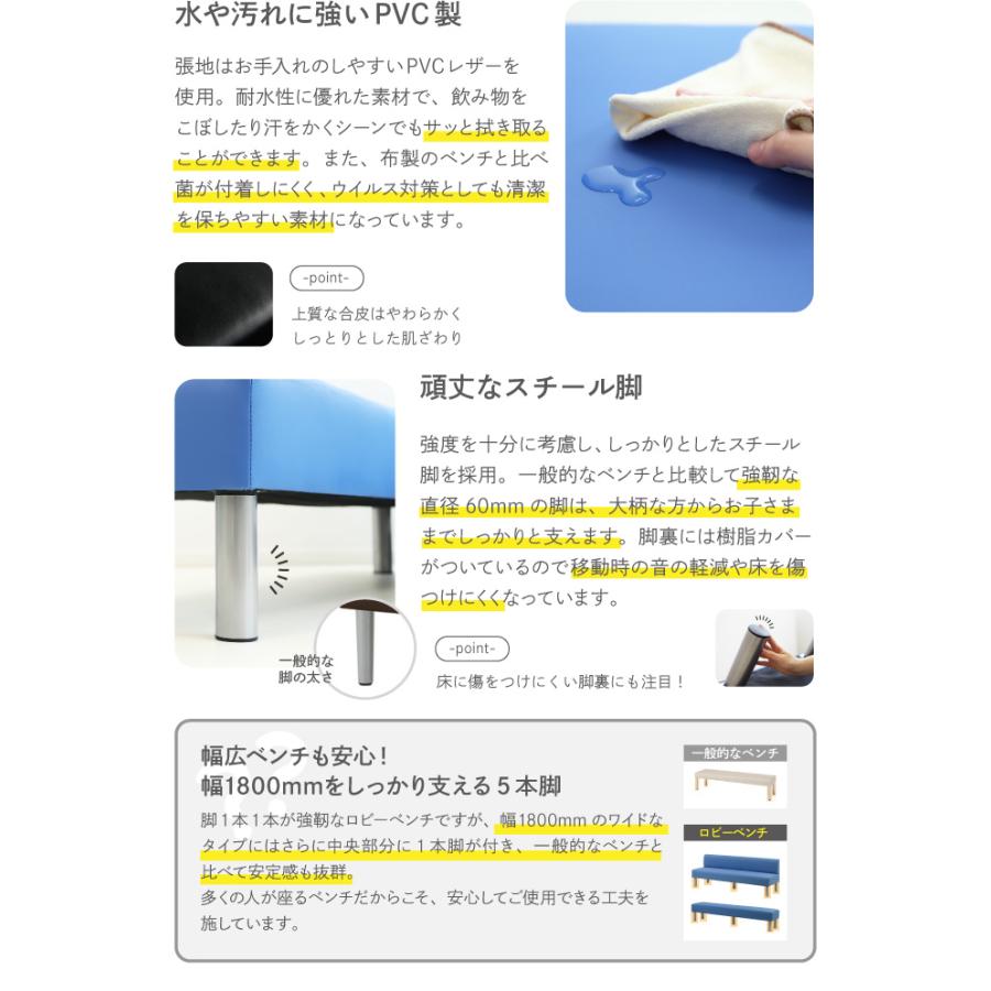 倉庫受取限定 ロビーチェア 待合椅子 長椅子 3人掛け 背付き 幅1500mm ロビーベンチ パブリックベンチ ベンチソファー 医療用 病院 業務用 受付 LBS-150-SO_5