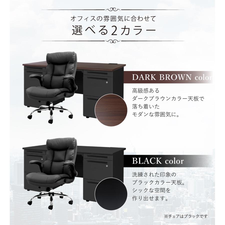 倉庫受取限定 エグゼクティブデスク セット 両袖 幅1400mm ブラック デスクセット オフィスデスク オフィスチェア 高機能チェア 社長 LRD-147BK-DYN-1-SO_8