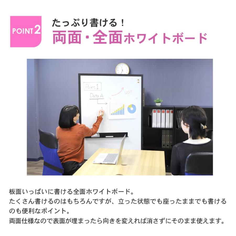 法人限定 ホワイトボード パーテーション 両面 1800×900 180×90 無地 マーカー 粉受 イレーサー付き キャスター付き 間仕切り マグネット対応 WB-PT9018_7