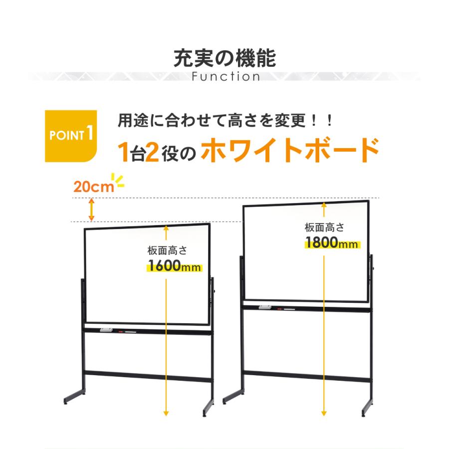 法人限定 ホワイトボード 脚付き 片面 1800×900ｍｍ スチール 無地 掲示板 マーカー 粉受 イレーサー付き L字脚 アジャスター マグネット対応 WB-SL1890_6