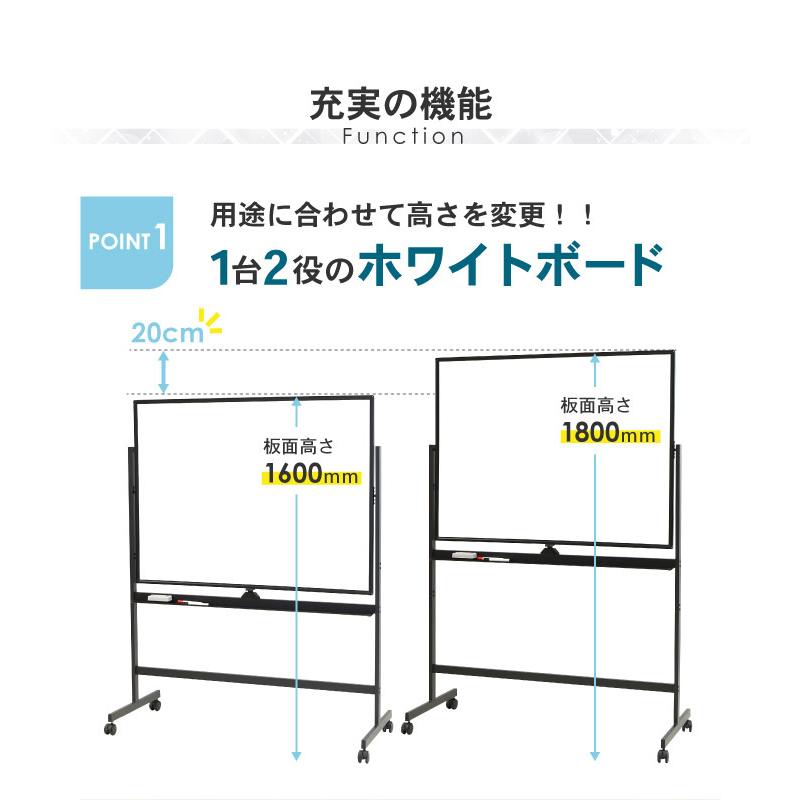 法人送料無料  ホワイトボード 脚付き 両面 1200×900 120×90 スチール 無地 マーカー 粉受 イレーサー付き キャスター付き マグネット対応 WB-SR1290｜lookit｜08