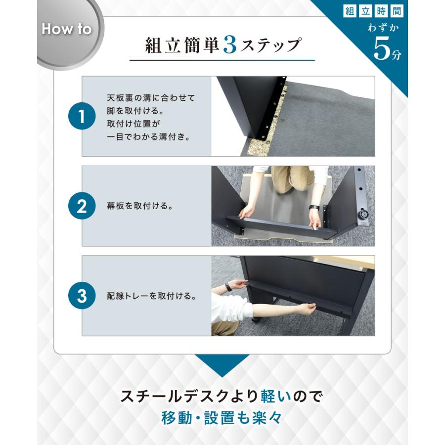 オフィスデスク 幅1200×奥行700mm ワークデスク パソコンデスク 作業机 学習机 平机 スチールデスク 机 デスク おしゃれ 会社 オフィス 白 黒 木目 WPD-H127_14