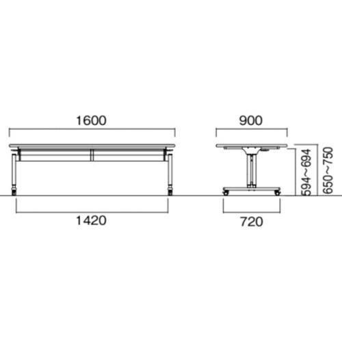 心と体の健康 法人送料無料 ダイニングテーブル 幅1600mm 奥行900mm 高さ調節 キャスター付き 折りたたみテーブル 昇降式 大型テーブル スタッキング 会議 FIZ-1690