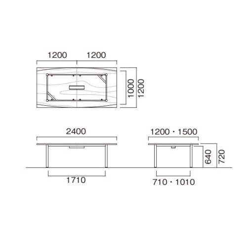 法人送料無料  会議テーブル 舟型 幅2400×奥行1200×高さ720mm 抗菌天板 ワイヤリングBOX付 ミーティングテーブル ワークテーブル 会議室 日本製 GT-2412FW_2