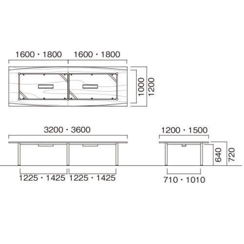 法人送料無料  会議テーブル 舟型 幅3600×奥行1200×高さ720mm 抗菌天板 ミーティングテーブル オフィステーブル ワークテーブル 会議室 日本製 GT-3612Fの画像