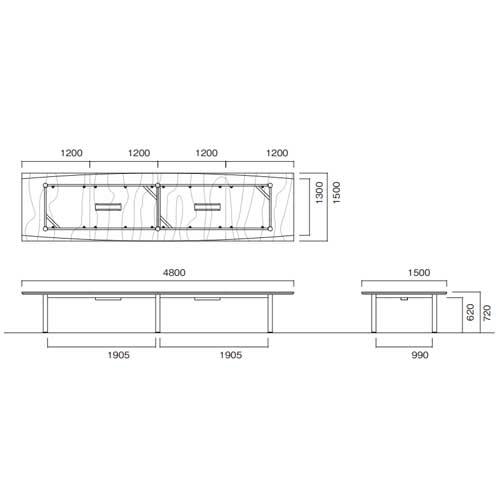 soldout 会議テーブル 舟型 配線ボックス付き 幅4800×奥行1200×高さ720mm 抗菌天板 ミーティングテーブル 打合せテーブル 会議室 事務所 GTE-4812FW｜lookit｜02