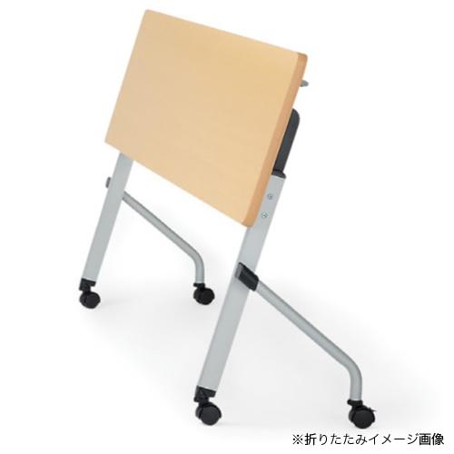 法人送料無料  フォールディングテーブル 幅1200mm 奥行600mm 幕板なし キャスター付き 棚付き ミーティングテーブル 折りたたみ 会議用テーブル HFL-1260の画像