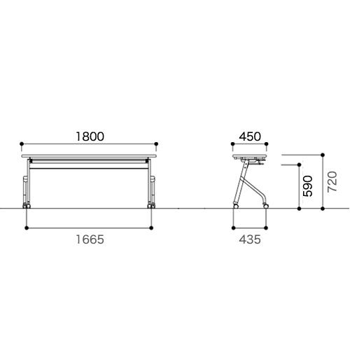 アリババ 法人送料無料 フォールディングテーブル 幅1800×奥行450×高さ720mm パネルなし キャスター脚 天板フラップ 会議テーブル ワークテーブル 日本製 HLS-1845H