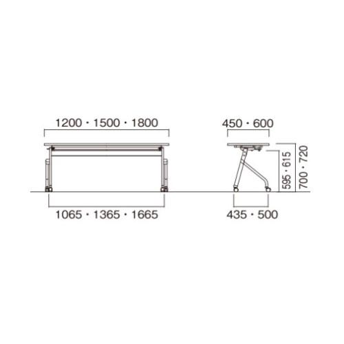 法人送料無料  フォールディングテーブル 幅1500×奥行600×高さ720mm パネルなし キャスター脚 ワークテーブル 会議用テーブル 教育施設 日本製 LCJ-1560H_2